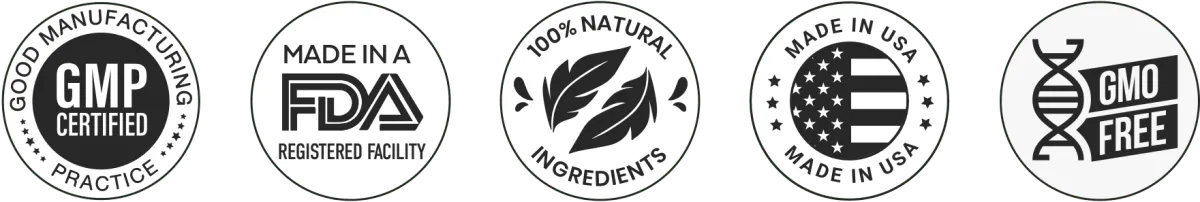 FlowStrong certifications: GMP, FDA-registered facility, natural, made in USA, non-GMO